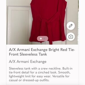 A/X Armani Exchange Red Tie-Front Sleeveless Tank